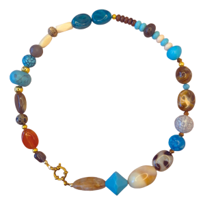 licht blauw bruin naturel kralen ketting handgemaakt