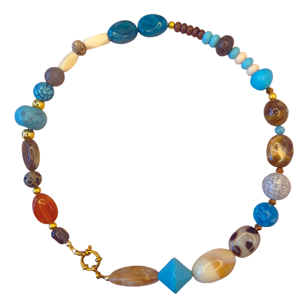 licht blauw bruin naturel kralen ketting handgemaakt