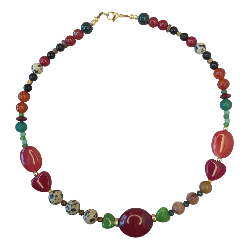 handgemaakte ketting met bordeaux dalmatiër kralen