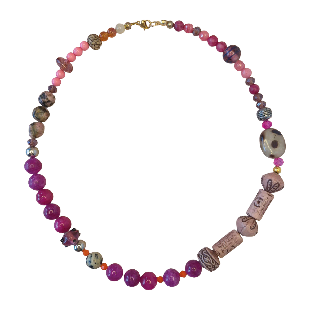 handgemaakte ketting fuchsia vintage kralen